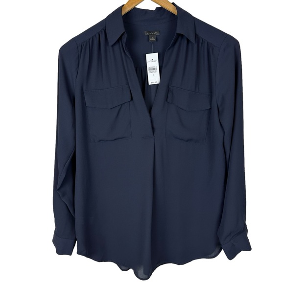 NWT Ann Taylor Long Sleeve V Neck Blouse S - Picture 1 of 8